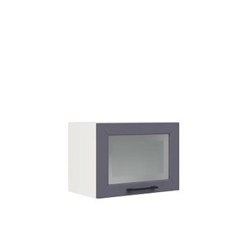 Шкаф верхний горизонтальный со стеклом ШВГС 500 Корпус: ЛДСП белый 16мм; фасад: фрезеровка Кельн, МДФ софт смок 16мм