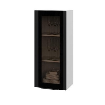 Шкаф верхний со стеклом (премьер) ШВС 400Н Корпус: ЛДСП белый 16мм; фасад: фрезеровка Оливия, МДФ Оливия_софт черный 16 мм