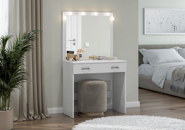 Стол туалетный Ронда СТ-01 с подсветкой (1) Белое дерево/белое дерево Стол туалетный Ронда СТ-01 с подсветкой (1) Белое дерево/белое дерево