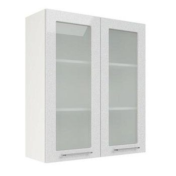 Шкаф верхний со стеклом (премьер) ШВС 800Н Корпус: ЛДСП белый 16мм; фасад: фрезеровка Олива, МДФ металлик белый 16мм