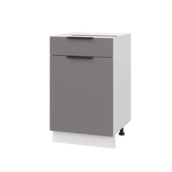 Шкаф нижний с ящиком ШН1Я 500 Корпус: ЛДСП белый 16мм; фасад: фрезеровка Оливия, МДФ моно брауни 16 мм