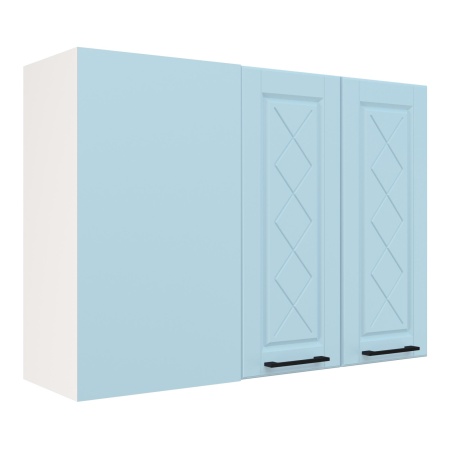 Шкаф верхний угловой ШВУП 1000 Корпус: ЛДСП белый 16мм; фасад: фрезеровка Барселона, МДФ голубой тик 16мм