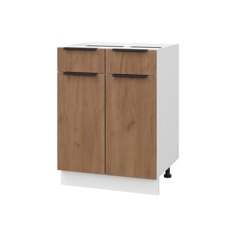 Шкаф нижний с ящиками ШН2Я 600 Корпус: ЛДСП белый 16мм; фасад: фрезеровка Оливия, ЛДСП дуб крафт табачный 16 мм