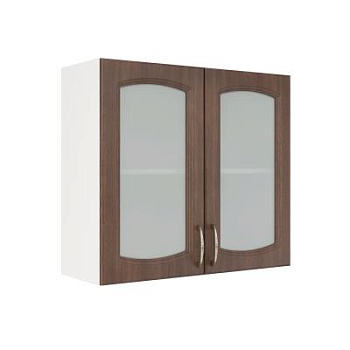 Шкаф верхний со стеклом ШВС 800 Корпус: ЛДСП белый 16мм; фасад: фрезеровка Гренада, МДФ бразильский орех 16мм