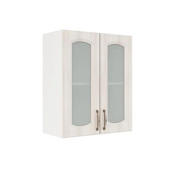 Шкаф верхний со стеклом ШВС 600 Корпус: ЛДСП белый 16мм; фасад: фрезеровка Гренада, МДФ сандал 16мм