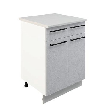 Шкаф нижний с ящиками ШН2Я 600 Корпус: ЛДСП белый 16мм; фасад: фрезеровка Нувель, МДФ бетон белый 16мм