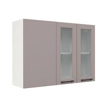 Шкаф верхний угловой со стеклом ШВУПС 1000 Корпус: ЛДСП белый 16мм; фасад: фрезеровка Кельн, МДФ софт тоффи 16мм