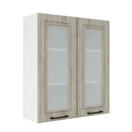 Шкаф верхний со стеклом (премьер) ШВС 800Н Корпус: ЛДСП белый 16мм; фасад: фрезеровка Барселона, МДФ седой клен 16мм