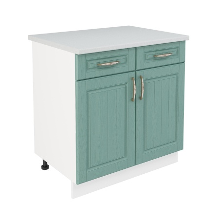 Шкаф нижний с ящиками ШН2Я 800 Корпус: ЛДСП белый 16мм; фасад: фрезеровка Лондон, МДФ дуб изумруд 16мм