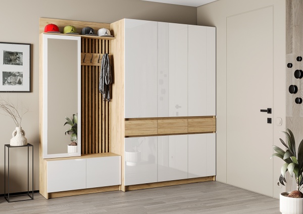 мс для прихожей Стоуби ШК-1500 дуб крафт золотой/глянец белый