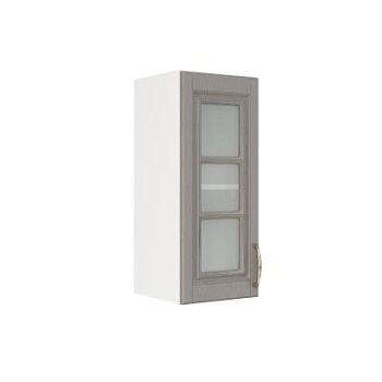 Шкаф верхний со стеклом ШВС 300 Корпус: ЛДСП белый 16мм; фасад: фрезеровка Лондон, МДФ дуб графит 16мм