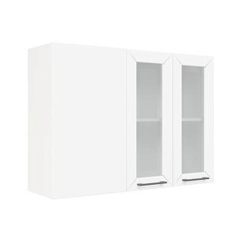 Шкаф верхний угловой со стеклом ШВУПС 1000 Корпус: ЛДСП белый 16мм; фасад: фрезеровка Кельн, МДФ софт даймонд 16мм