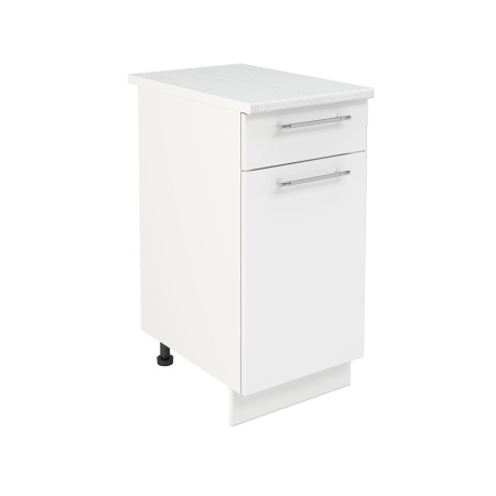 Шкаф нижний с ящиком ШН1Я 400 Корпус: ЛДСП белый 16мм; фасад: фрезеровка Олива, МДФ глянец белый 16мм