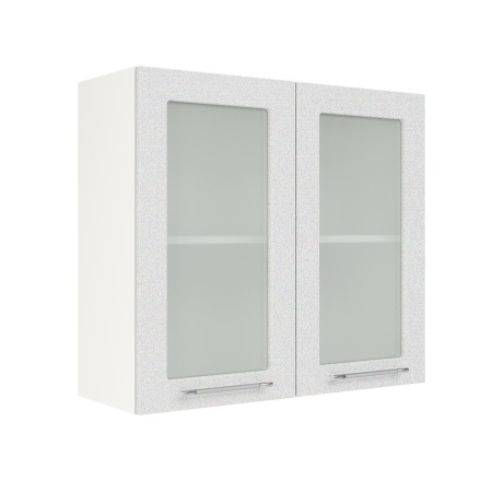 Шкаф верхний со стеклом ШВС 800 Корпус: ЛДСП белый 16мм; фасад: фрезеровка Олива, МДФ металлик белый 16мм