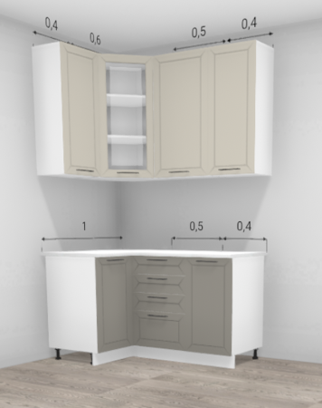 Кухня угловая Кельн Премьер Софт айвори / Софт карамель 1,0 *1,5 м (1960)