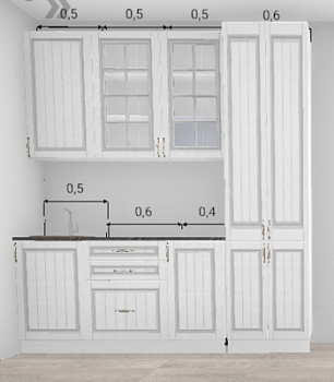 Кухня Гренада Сандал 2,1 м с пеналом закрытым 600 (шкафы высокие) (11551)