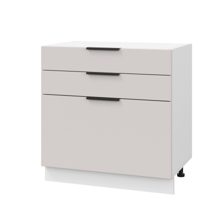 Шкаф нижний с ящиками ШН3Я 800 Корпус: ЛДСП белый 16мм; фасад: фрезеровка Оливия, МДФ моно керамика 16 мм