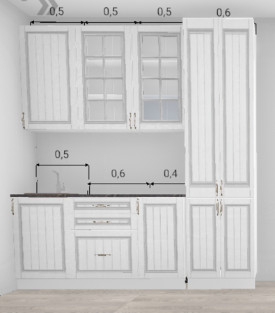 Кухня Гренада Сандал 2,1 м с пеналом закрытым 600 (шкафы высокие) (11551)