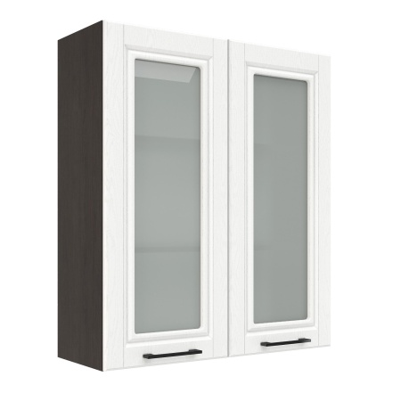 Шкаф верхний со стеклом (премьер) ШВС 800Н Корпус: ЛДСП венге 16мм; фасад: фрезеровка Барселона, МДФ белое дерево 16мм