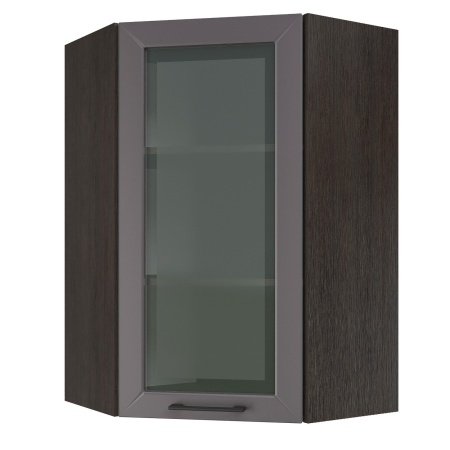 Шкаф верхний угловой (премьер)  ШВУС 600Н Корпус: ЛДСП венге 16мм; фасад: фрезеровка Кельн, МДФ софт смок 16мм