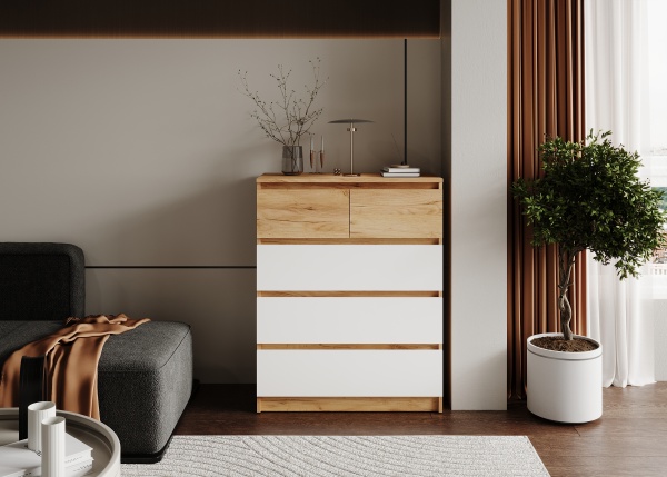 БОСТОН ЛАЙТ Комод КМ-001 Корпус - Дуб Крафт золотой К003  Фасад ЛДСП - Белый (Гладкий)