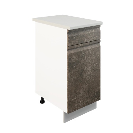 Шкаф нижний с ящиком ШН1Я 400 Корпус: ЛДСП белый 16мм; фасад: фрезеровка Бруклин, МДФ бетон коричневый 16мм