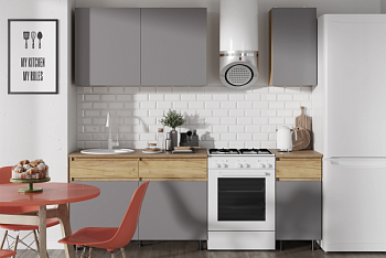 КВИК-СТЕП Кухня 1.6 м. Корпус - Дуб Крафт золотой К003  Фасад ЛДСП - Серый Шифер КВИК-СТЕП Кухня 1.6 м. Корпус - Дуб Крафт золотой К003  Фасад ЛДСП - Серый Шифер