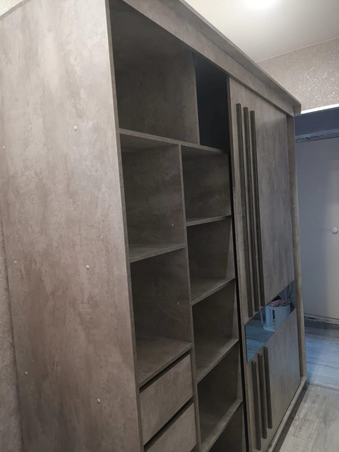 Шкаф-купе №25 (2,0 м) Грей Цемент Светлый/Графит/Железная руда