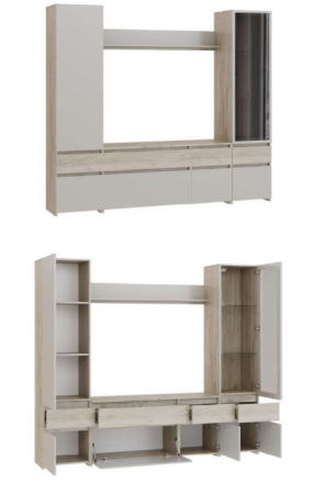 БОСТОН Стенка НМ-002 Корпус - Дуб Крафт серый  Фасад ЛДСП - Кашемир 2,75 / Дуб Крафт серый