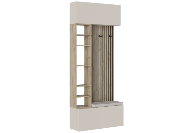 БОХО Прихожая НМ-2 Loft 000_Бежевый велюр Корпус - Дуб Крафт серый  Фасад ЛДСП - Кашемир 5981 BS