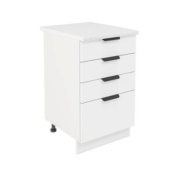 Шкаф нижний с ящиками ШНЯ 500 Корпус: ЛДСП белый 16мм; фасад: фрезеровка Норд, МДФ софт пломбир 16 мм