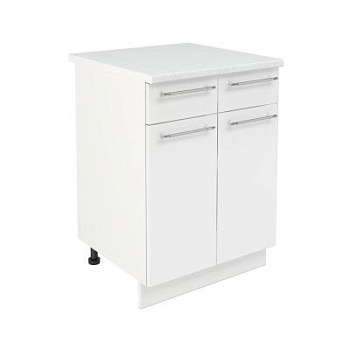 Шкаф нижний с ящиками ШН2Я 600 Корпус: ЛДСП белый 16мм; фасад: фрезеровка Олива, МДФ глянец белый 16мм