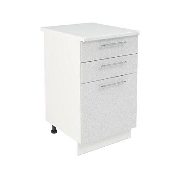 Шкаф нижний с ящиками ШН3Я 500 Корпус: ЛДСП белый 16мм; фасад: фрезеровка Олива, МДФ металлик белый 16мм