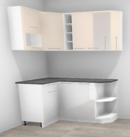 Кухня угловая  Олива глянец белый / Мокко глянец кофе с молоком 1,2*1,76 м (9020)