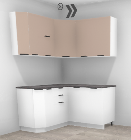 Кухня угловая Норд Софт какао / Line софт пломбир 1,4*1,46 м (10101)