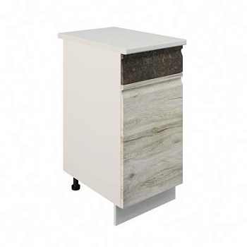 Шкаф нижний с ящиком ШН1Я 400 Корпус: ЛДСП белый 16мм; фасад: фрезеровка Бруклин, МДФ клен скандинавский/бетон коричневый 16мм