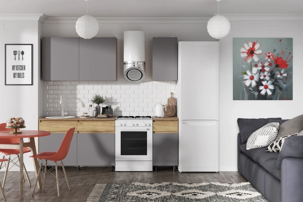 КВИК-СТЕП Кухня 1.6 м. Корпус - Дуб Крафт золотой К003  Фасад ЛДСП - Серый Шифер