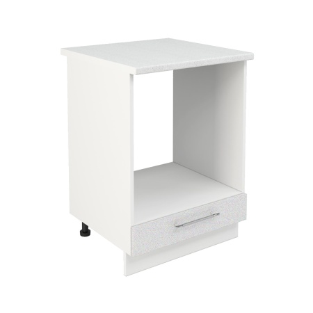 Шкаф нижний духовой ШНД 600 Корпус: ЛДСП белый 16мм; фасад: фрезеровка Олива, МДФ металлик белый 16мм