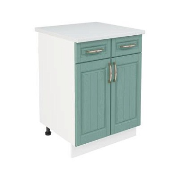 Шкаф нижний с ящиками ШН2Я 600 Корпус: ЛДСП белый 16мм; фасад: фрезеровка Лондон, МДФ дуб изумруд 16мм