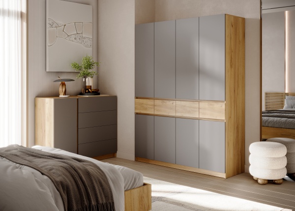 БОСТОН ЛАЙТ Шкаф ШК-004 (4-ств.) Дуб Крафт золотой / Серый шифер 