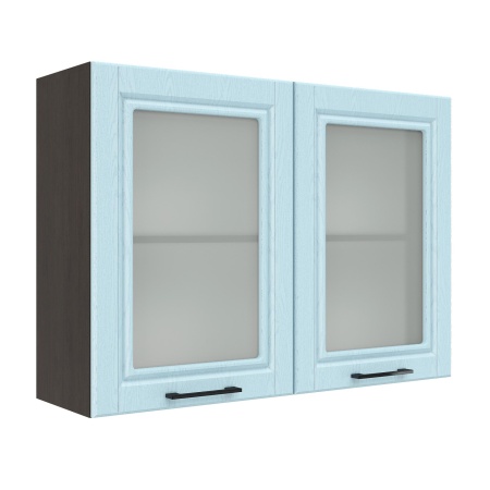 Шкаф верхний со стеклом ШВС 1000 Корпус: ЛДСП венге 16мм; фасад: фрезеровка Барселона, МДФ голубой тик 16мм