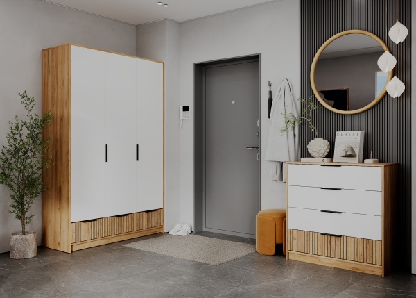 ИВИС Комод КМ-001 Корпус - Дуб Крафт золотой К003  Фасад ЛДСП - Белый (Гладкий)