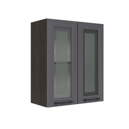 Шкаф верхний со стеклом ШВС 600 Корпус: ЛДСП венге 16мм; фасад: фрезеровка Кельн, МДФ софт смок 16мм