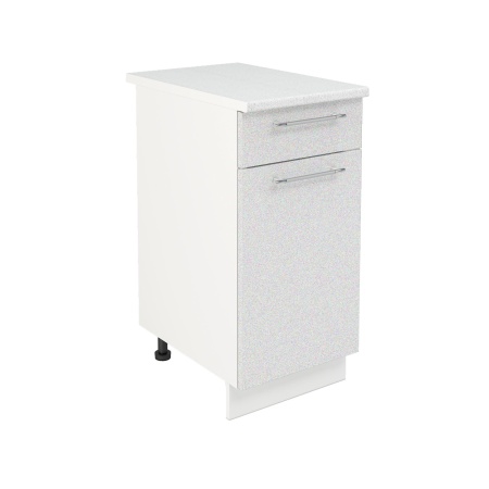 Шкаф нижний с ящиком ШН1Я 400 Корпус: ЛДСП белый 16мм; фасад: фрезеровка Олива, МДФ металлик белый 16мм