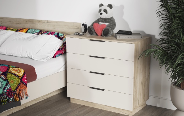 БОХО Комод КМ-001 Корпус - Дуб Крафт серый  Фасад ЛДСП - Кашемир 5981 BS