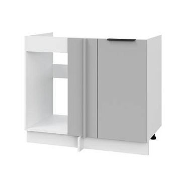 Шкаф нижний угловой  ШНУП 1000 Корпус: ЛДСП белый 16мм; фасад: фрезеровка Оливия, ЛДСП серый софт 16 мм