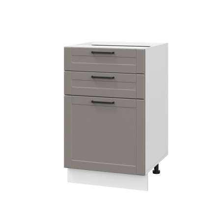 Шкаф нижний с ящиками ШН3Я 500 Корпус: ЛДСП белый 16мм; фасад: фрезеровка Диада, МДФ лофт кварц 16 мм