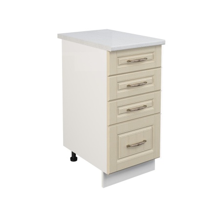 Шкаф нижний с ящиками ШНЯ 400 Корпус: ЛДСП белый 16мм; фасад: фрезеровка Лондон, МДФ дуб крем 16мм