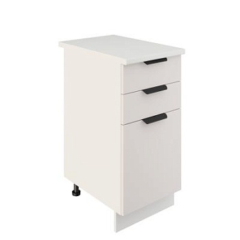 Шкаф нижний с ящиками ШН3Я 400 Корпус: ЛДСП белый 16мм; фасад: фрезеровка Норд, МДФ софт даймонд 16 мм