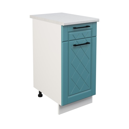 Шкаф нижний с ящиком ШН1Я 400 Корпус: ЛДСП белый 16мм; фасад: фрезеровка Барселона, МДФ морское дерево 16мм